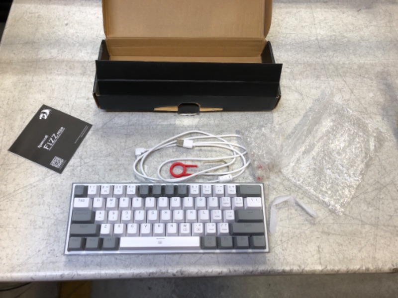 Photo 2 of Redragon K617 Fizz 60% Wired RGB Gaming Keyboard, 61 Keys Compact Mechanical Keyboard w/White and Grey Color Keycaps, Linear Red Switch, Pro Driver/Software Supported