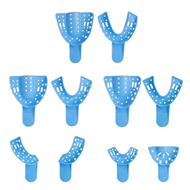 Photo 1 of 10 PCS Dental Impression Trays Disposable Plastic Small Medium Large Autoclavable Perforated Impression Trays Set Blue
