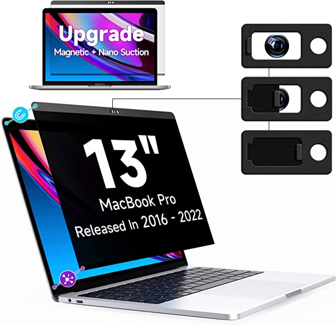 Photo 1 of Peslv Magnetic Privacy Screen MacBook Pro 13 Inch (2016-2022, M1, M2)/ MacBook Air 13 (2018-2021, M1), Removable Anti Blue Light Glare Filter Black Security Private Protector for Mac 13.3" Laptop
