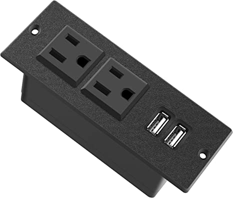 Photo 1 of Recessed Power Strip, Black Desktop Power Grommet Socket with Furniture, 2 AC Outlets & 2 USB Ports for Conference Desk,Kitchen,Office,Home,Hotel 
