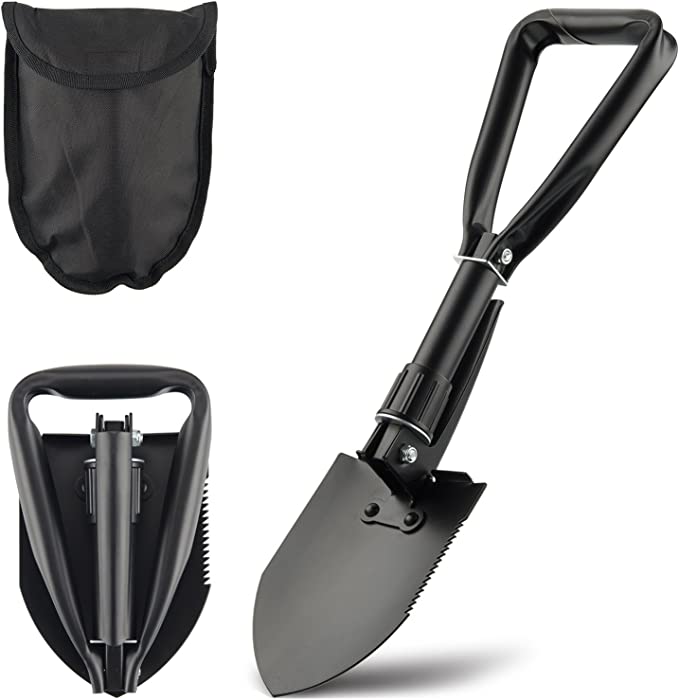 Photo 1 of 18.1" Military Style Foldable E-Tool, Small Compact Lightweight Survival Shovel, Entrenching Tool for Off Road, Folding Spade Collapsible Shovel for Camping, Hiking, Digging, Backpacking, Gardening
