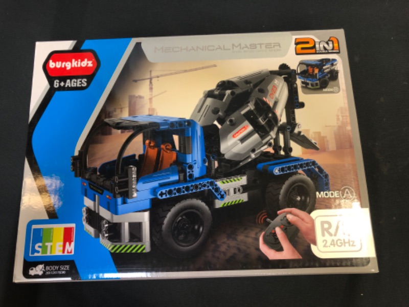Photo 3 of burgkidz STEM Engineering Building Blocks Toys 2-in-1 Dump Truck or Concrete Mixer Build Set with Remote Control, RC Car