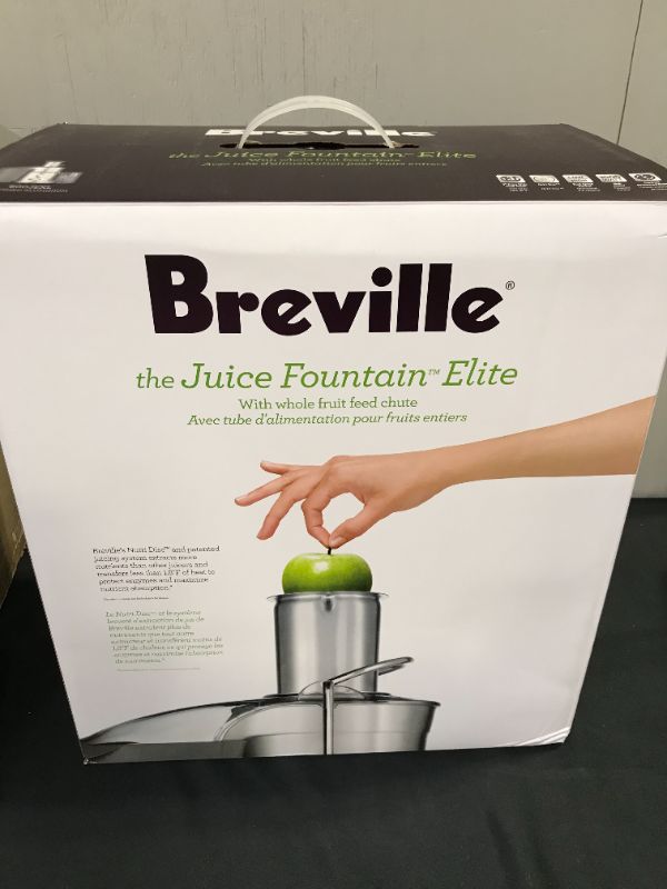 Photo 1 of Breville 800JEXL Juice Fountain Elite Centrifugal Juicer, Brushed Stainless Steel ---- powers on unable to fully test 
