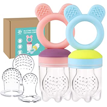 Photo 1 of Baby Fruit Food Feeder PacifierTeether Toys Set - Silicone Fresh Food Feeder Teether with 3 mesh Silicone Bags and Teething Toys All in One Infant Teether Toys --- FACTORY SEALED 
