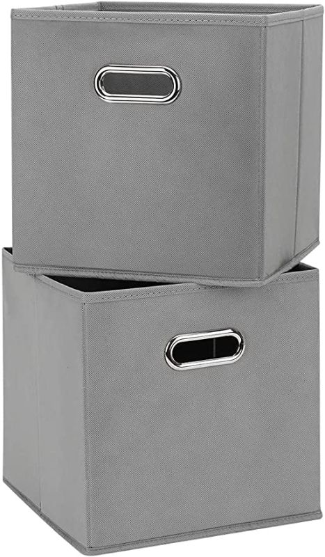 Photo 1 of Chippon Foldable Cube Storage Organizer, Collapsible Fabric Storage Bins with Aluminum Handles, 11"x11"x11" for Home Bedroom Office (Grey)
