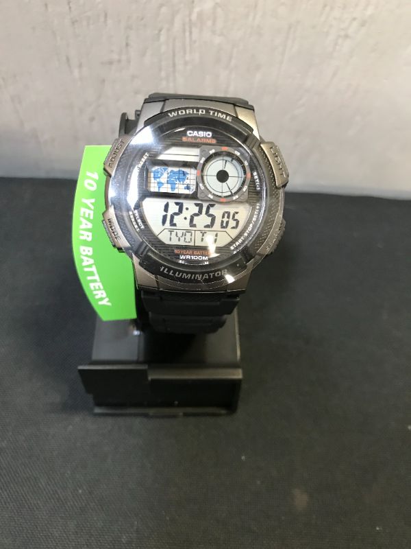 Photo 4 of Casio Men's AE1000W-1BVCF Silver-Tone and Black Digital Sport Watch with Black Resin Band
