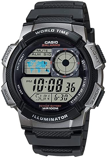 Photo 1 of Casio Men's AE1000W-1BVCF Silver-Tone and Black Digital Sport Watch with Black Resin Band
