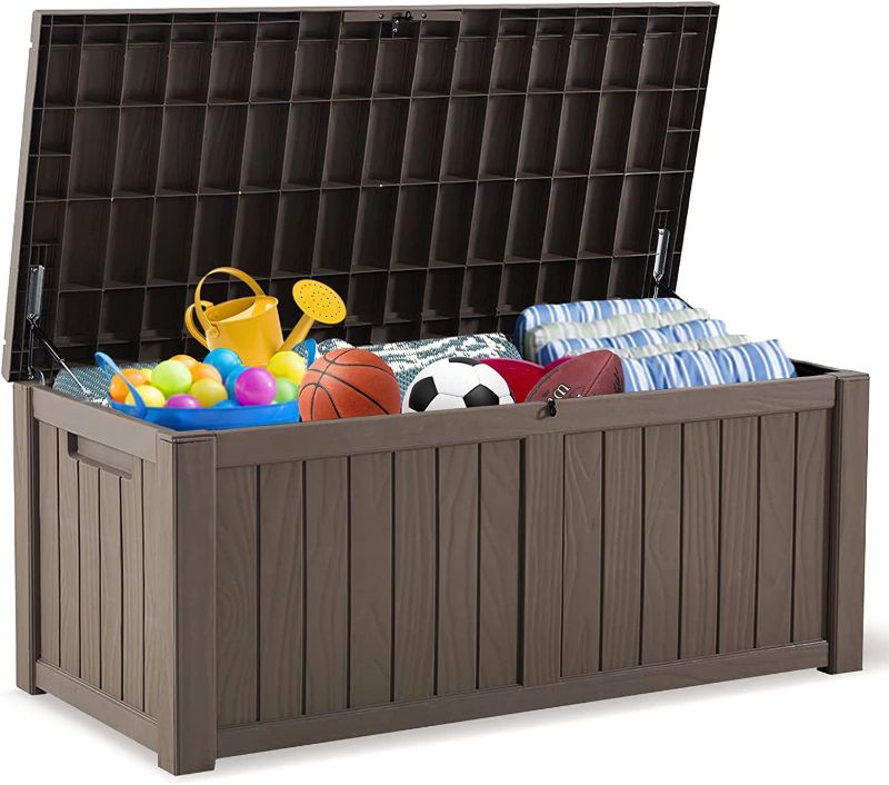 Photo 1 of BLUU 120 Gallon Outdoor Deck Box Storage for Outdoor Pillows, Pool Toys, Garden Tools, Furniture and Sports Equipment | Waterproof | Taupe | Lock Included
