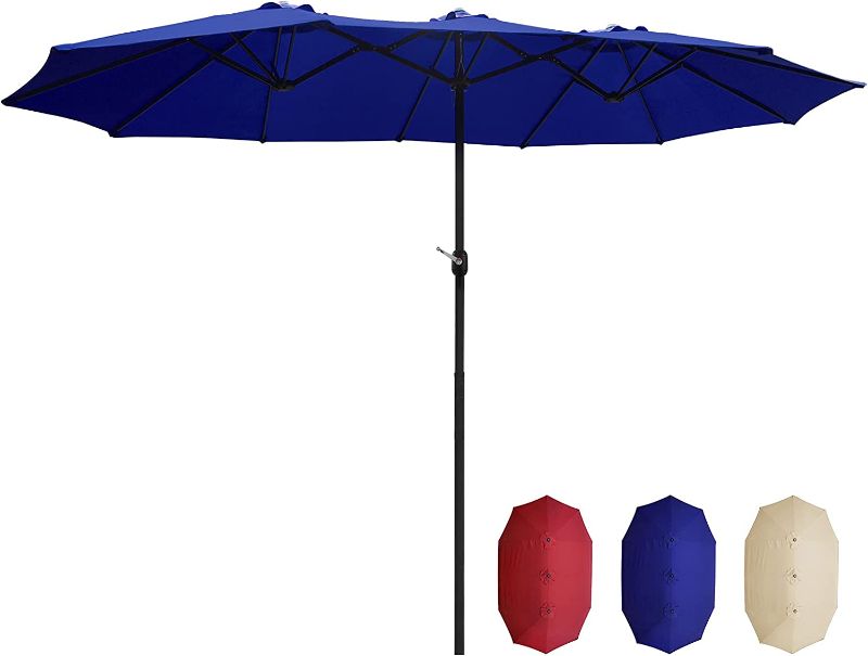 Photo 1 of CHOICEHOT Outdoor Patio Umbrella 15’×9' Double Patio Umbrella Large Rectangle Patio Umbrella Twin Sided Market Umbrella with 12 Sturdy Steel Ribs - Blue
