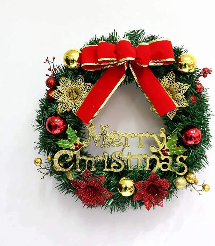 Photo 1 of ATOLY 16 Inch Merry Christmas Wreaths for Front Door, Pine Christmas Ball Flowers Wreath Indoor Winter Holiday Wreaths Front Door Christmas Decoration
