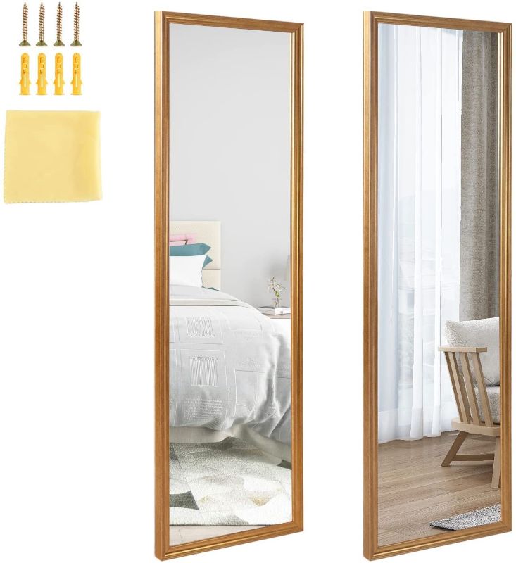 Photo 1 of Calenzana 2 Pack 14x48 inch Gold Full Length Mirror for Wall Mounted and Over The Door Hanging, Long Body Mirrors for Bedroom Living Room Bathroom Closet, Explosion-Proof

