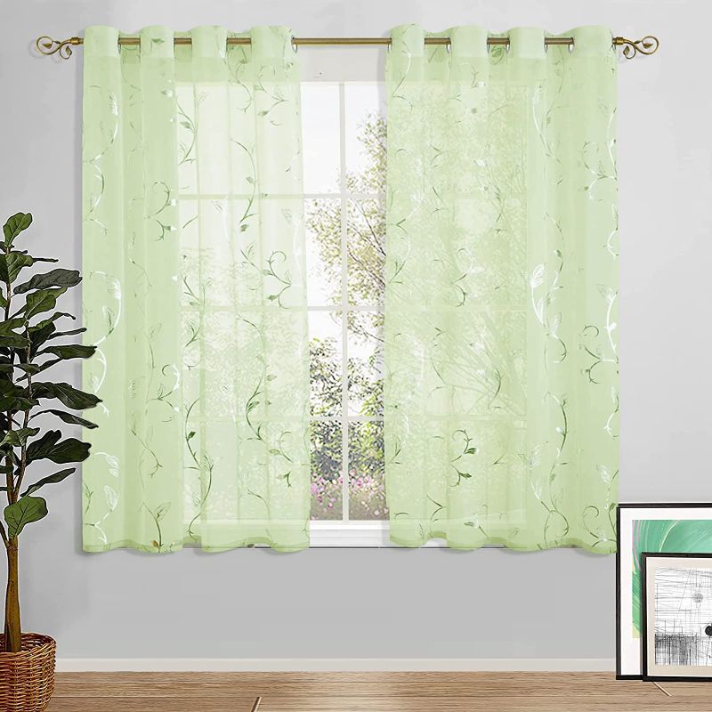 Photo 1 of BUHUA Green Voile Sheer Curtains for Living Room 72 Inches Long Grommet Light Filtering Treatment Window Drapes Solid Green Sheer Curtains for Girls Bedroom 55 X 72 Inch Length 2 Panels
