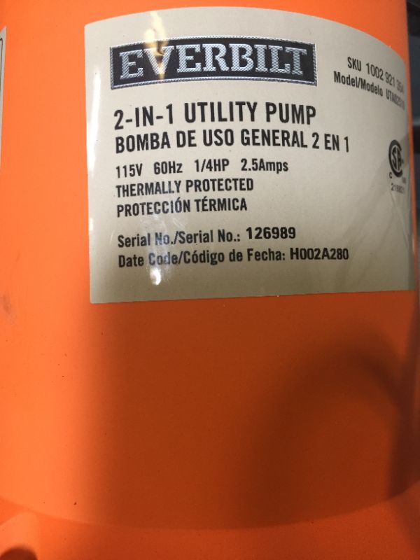 Photo 3 of Everbilt 1/4 HP 2-in-1 Utility Pump UTA02510 
