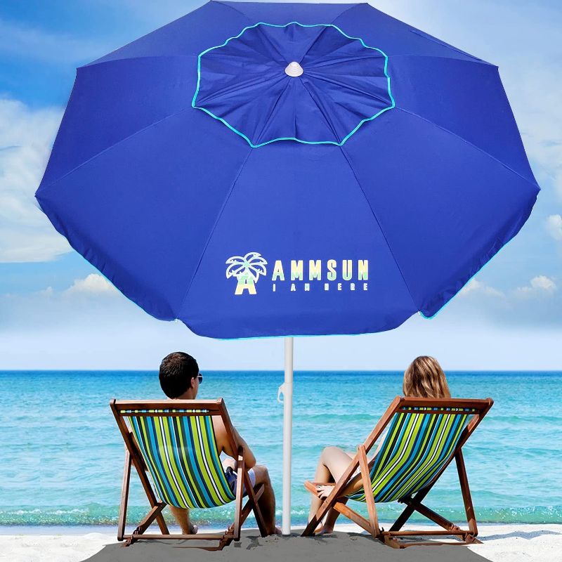 Photo 1 of AMMSUN Windproof Beach Umbrella with Tilt Mechanism, Portable UV 50+ Protection, Flower Vents Design and Outdoor Sunshade Umbrella for Garden Beach Outdoor 
