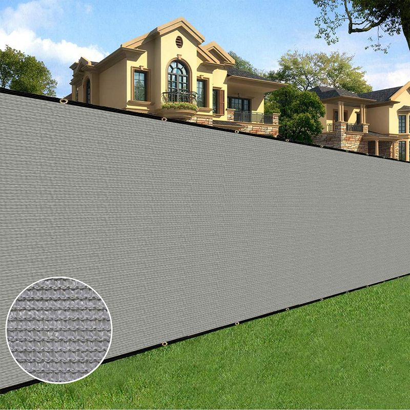 Photo 1 of 44 in. x 50 ft. Mesh Fabric Privacy Fence Screen with Integrated Button Hole in Grey

