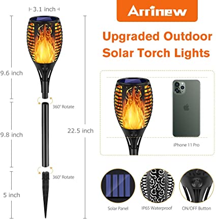 Photo 1 of Arrinew Upgraded Outdoor Solar Torch Lights, 33 LED Solar Light Torches with Dancing Flickering Flame, Waterproof Landscape Decoration Lights for Garden Pathway Yard Patio Driveway (4 Pack)
