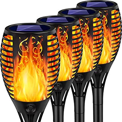 Photo 2 of Arrinew Upgraded Outdoor Solar Torch Lights, 33 LED Solar Light Torches with Dancing Flickering Flame, Waterproof Landscape Decoration Lights for Garden Pathway Yard Patio Driveway (4 Pack)
