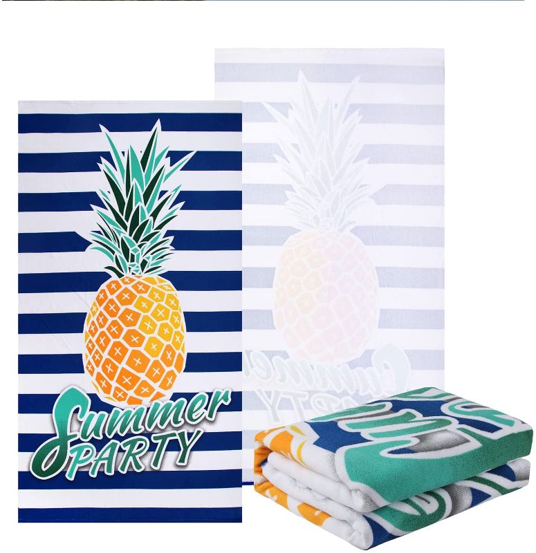 Photo 1 of NovForth Microfiber Beach Towel for Women, Outdoors Pool Beach Towels for Gril, Oversized Classic Towels Pineapple 30"x 61", Cabana Stripe Quick Dry Absorbent
