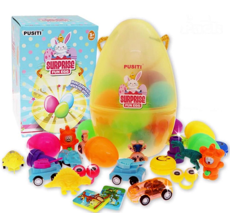 Photo 1 of PUSITI Surprise Easter Eggs with Toys Inside 20 Toys Filled 2.3 Inch Little Eggs in 7.6 Inch Big Egg Toys for Kids