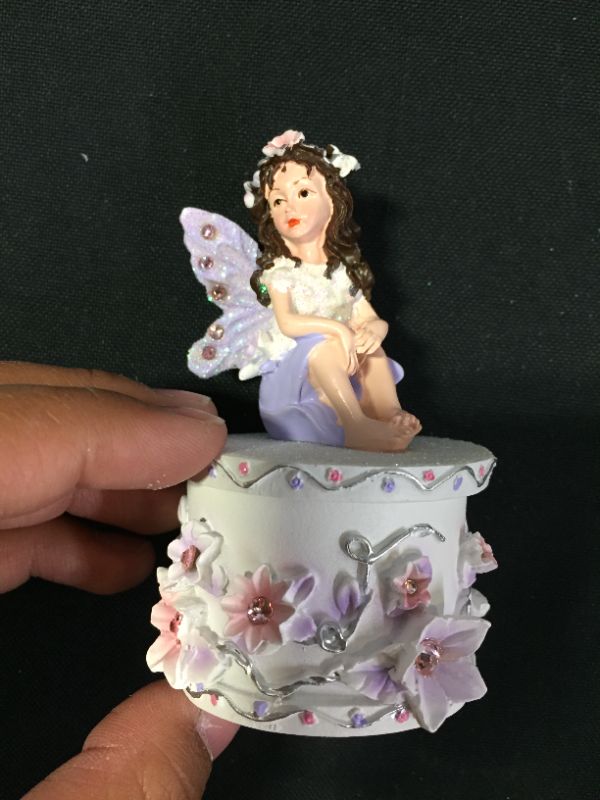 Photo 4 of Fairy Trinket Box, Keepsake Box, Round Jewelry Box with Birthstone & Birth Month, Fairy Figurine Cake Topper, Resin Jewelry Holder with Blooming Flower Fairy Decoration, Birthday Gift for Girls (March)
