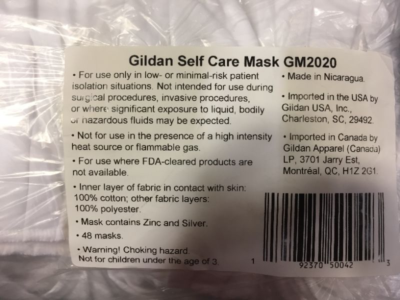 Photo 3 of Gildan Adult Reusable 3-Layer Tie-On Face Mask (48 Pack)
