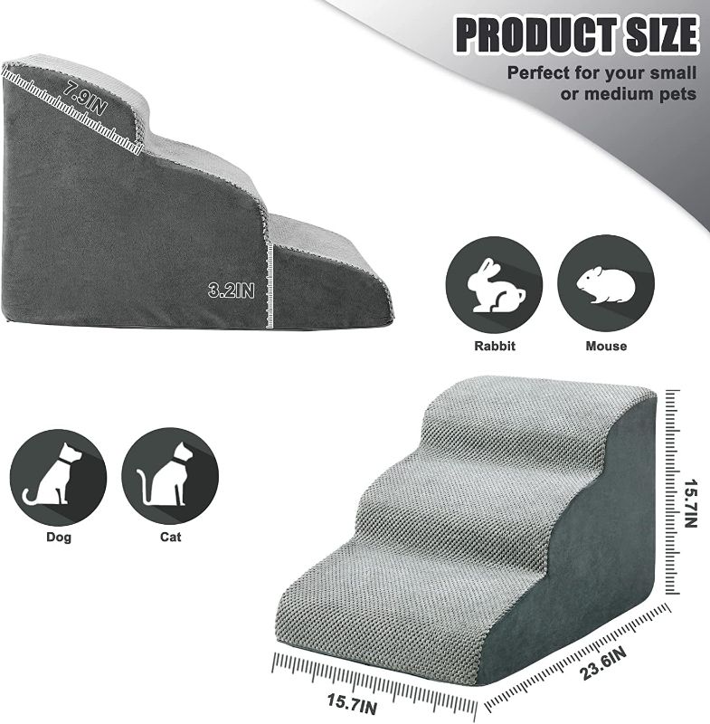 Photo 1 of  Foam Dog Ramps, Dog Stairs Ladder Pet Ramp Stairs Non-Slip Pet Step for Older Dogs, Pet with Joint Pain, Sofa Bed Ladder for Cats (Grey)