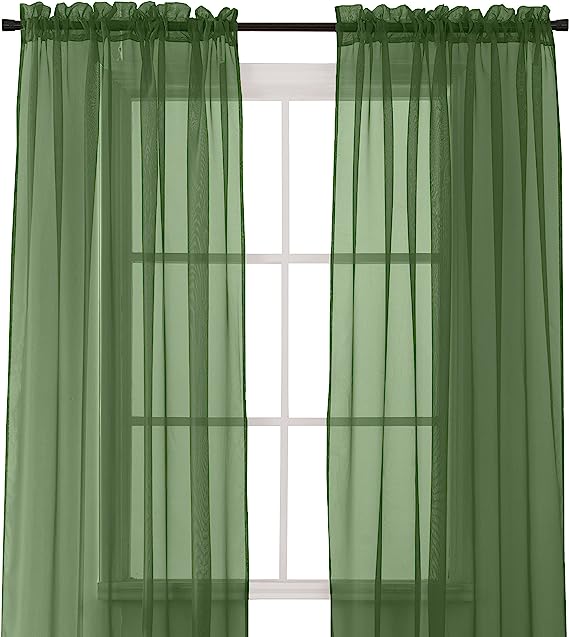 Photo 1 of 2-PIECE SHEER TRANSPARENT GREEN CURTAINS THIN -- SIZE: ~ 50 IN X 82 IN LONG