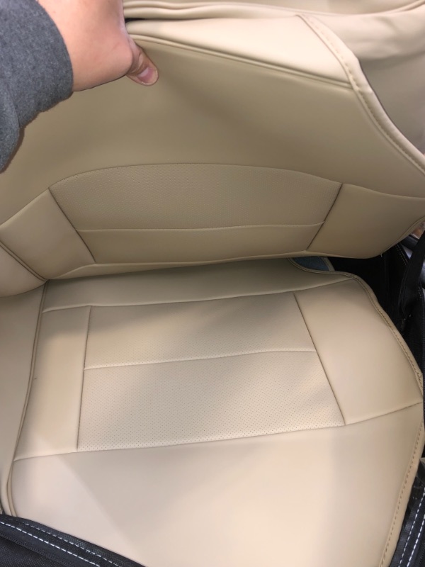 Photo 2 of Coverado Front and Rear Seat Covers 5 Pieces, Waterproof Nappa Leather Car Seat Protectors Full Set, Universal Auto Interior Fit for Most Sedans SUV Pick-up Truck, Beige Beige FullSet