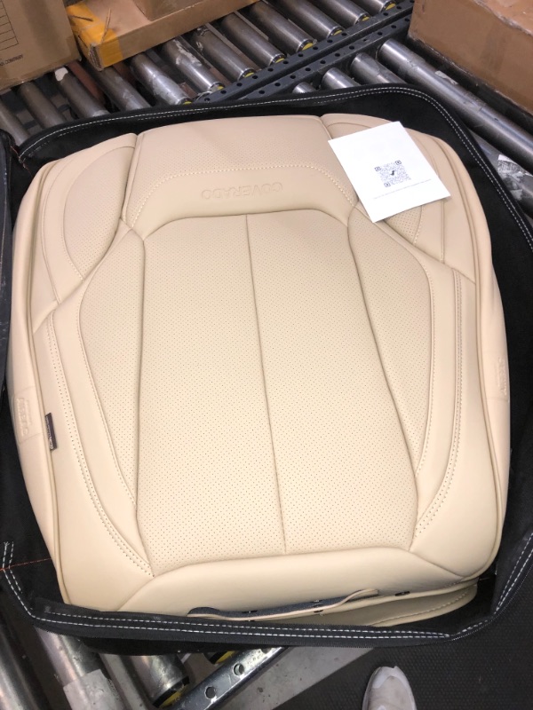 Photo 3 of Coverado Front and Rear Seat Covers 5 Pieces, Waterproof Nappa Leather Car Seat Protectors Full Set, Universal Auto Interior Fit for Most Sedans SUV Pick-up Truck, Beige Beige FullSet