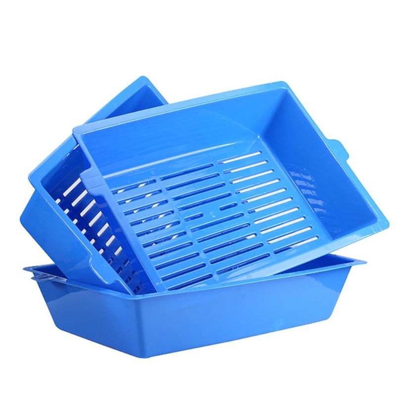 Photo 1 of 1PC Cat Litter Basin Opening Type Pet Cat Toilet Three-in-one Plastic Cat Supplies Three-layer Pet Cat Litter Box for Pet Cat Use (Blue)
