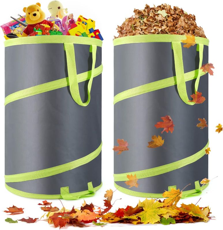 Photo 1 of Altdorff Resuable Leaf Bag 2 Pack, Collapsible Trash Can for Camping, Garden Waste Bag Pop Up , 120L Large Yard Waste Container with Drain Holes and Drawstrings for Windy Days
