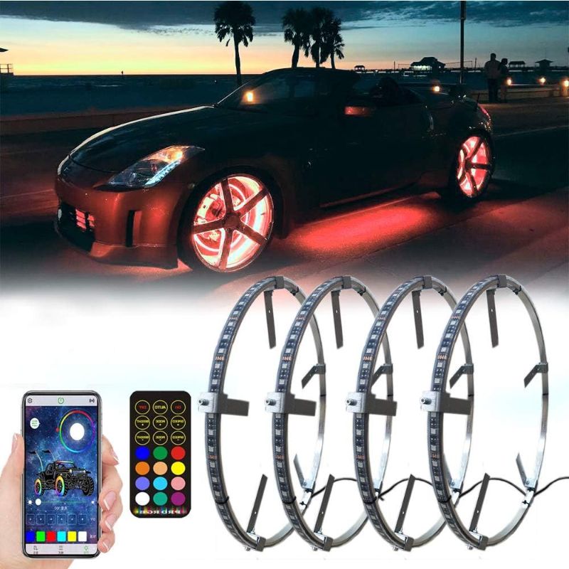Photo 1 of AddSafety 4PCS 15.5inch RGB LED Wheel Ring Light Kit Bluetooth Control w/Turn Signal and Braking Function can Controlled by Remote and APP(Single Row)
