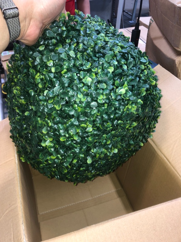 Photo 2 of AILANDA 2 PCS 21 inch Artificial Plant Topiary Ball Outdoor UV Resistant 4 Layers Faux Boxwood Decorative Balls for Backyard, Balcony, Garden, Wedding and Home Décor (Dark Green)
