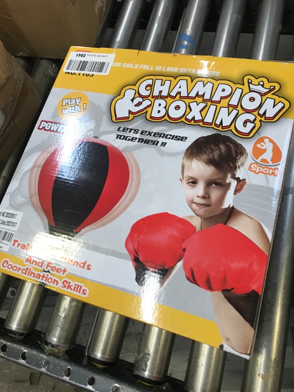 Photo 2 of Punching Bag Set for Kids Incl Punching Ball with Stand, Boxing Training Gloves, Hand Pump and Adjustable Height Stand, Boxing Ball Set Toy Gifts for Age 6 7 8 9 10 11 12Year Old Boys Girls