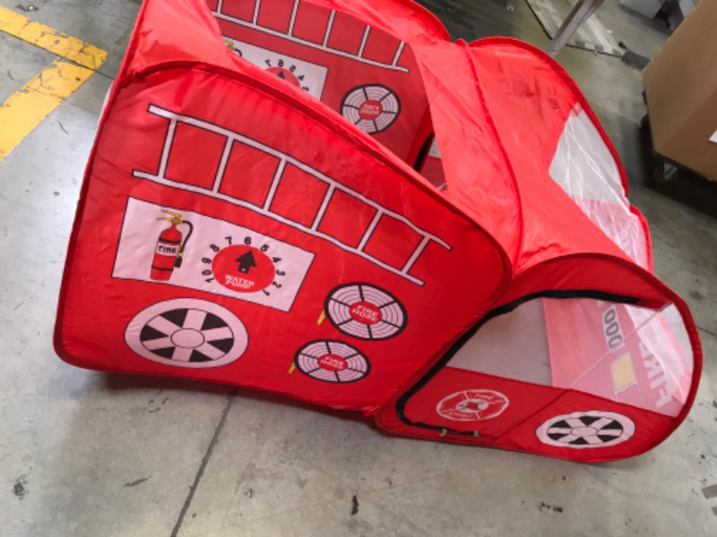 Photo 1 of Fire Truck Tent with Sound Button for Kids Toddlers Boys & Girls - Red Fire Engine Pop Up Pretend Playhouse Indoors & Outdoors - Quick Set Up Weather Proof Fabric Foldable & Spacious – Great Gift Idea
