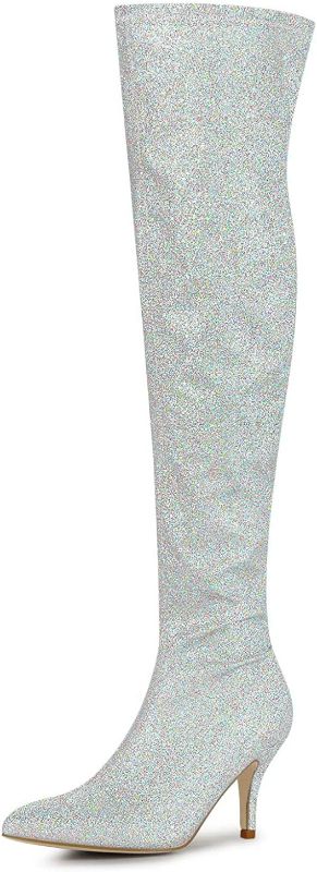 Photo 1 of Allegra K Women's Glitter Pointed Toe Stiletto Heel Over the Knee High Boots- SIZE 7 
