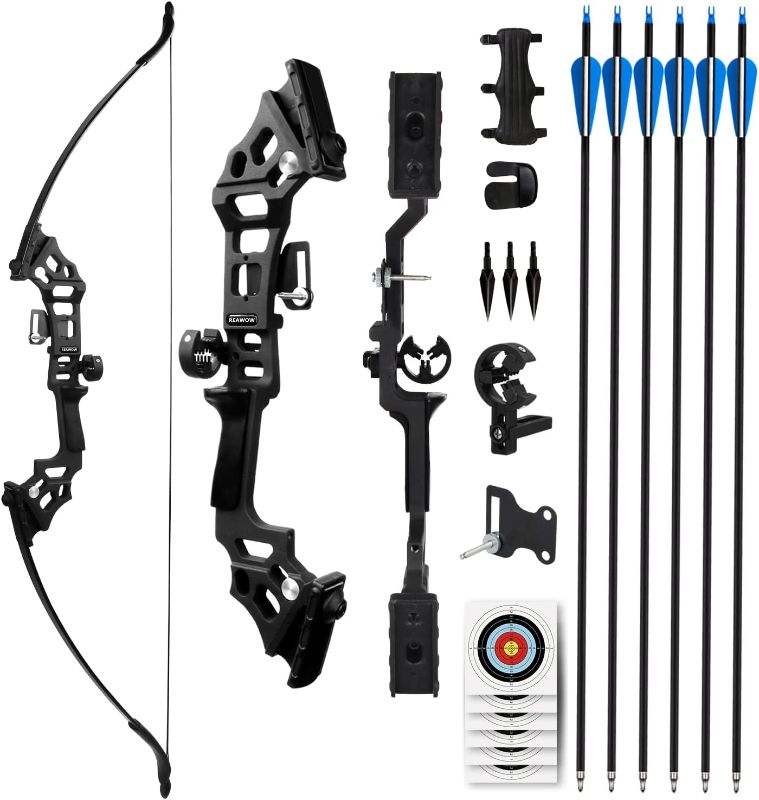 Photo 1 of REAWOW Recurve Bows for Adults Archery Bow and Arrows Sets Hunting Adult Teens Beginner Takedown Left Handed Shooting Practice 6 Carbon Arrows …
