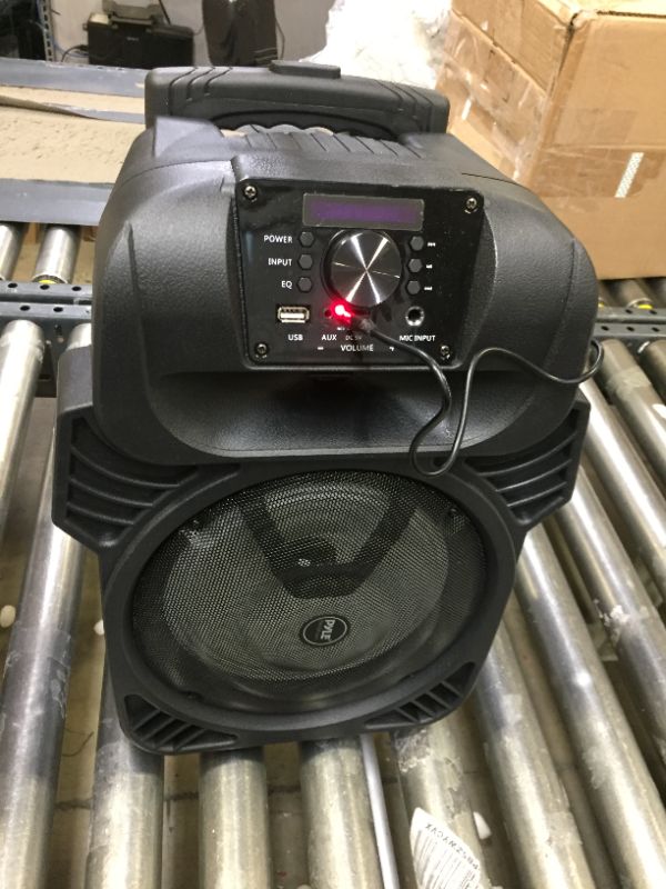 Photo 3 of Pyle 400W Portable Bluetooth PA Loudspeaker - 8” Subwoofer System, 4 Ohm/55-20kHz, USB/MP3/FM Radio/ ¼ Mic Inputs, Multi-Color LED Lights, Built-in Rechargeable Battery w/ Remote Control -PPHP844B
