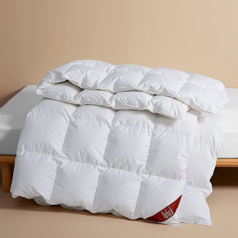 Photo 1 of Airluck Luxury Feather Down Comforter King Size,Medium Warm All Seasons Duvet Insert Filling with 60oz Greyduck Feather and Down,Ultra-Soft Down Proof Cotton Cover with Corner Tabs(Solid White)
