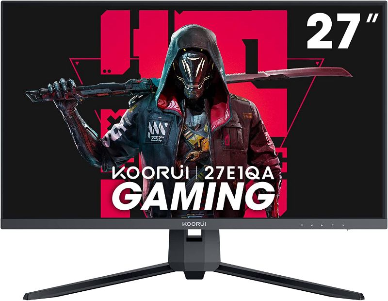 Photo 1 of KOORUI 27 Inch QHD Gaming Monitor 144 Hz, VA, 1ms, DCI-P3 90% Color Gamut, FreeSync G-Sync Compatible, (2560x1440, HDMI, DisplayPort) Black **FOR PARTS ONLY** 