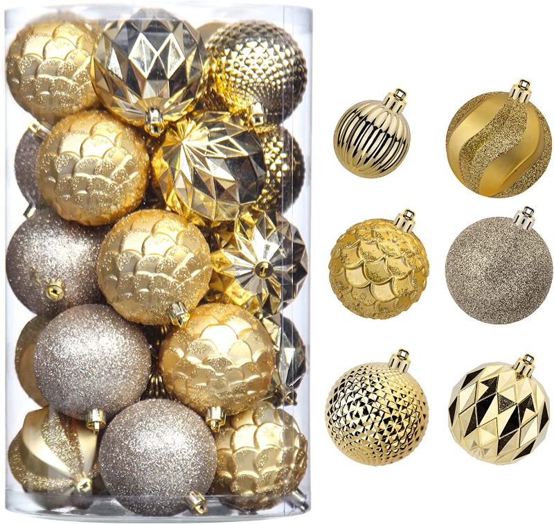 Photo 1 of 31pcs 2.75in & 1.97in Christmas Decoration Balls Shatterproof Colorful Set Ornaments Balls for Festival Wedding Home Party Decors Xmas Tree Hanging (Gold & Champagne)
