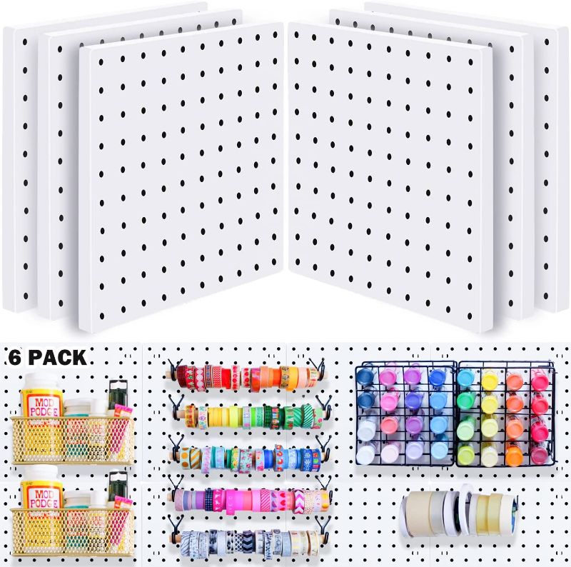 Photo 1 of 6Pcs Pegboard, Pegboard Wall Organizer, Mount Display Pegboard Kits fit Pegboard Organizer and Storage, Small Pegboard for Craft Room Garage Kitchen, Peg boards for Walls - White Pegboards Panels
