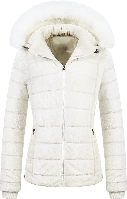 Photo 1 of Chrisuno Women's Casual Short Winter Puffer Coat Soft Faux Fur Lining Lightweight Warm Jackets With Removable Hood SMALL
