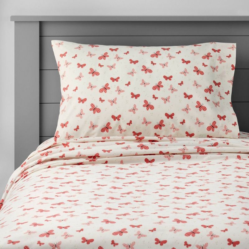 Photo 1 of Butterfly Cotton Sheet Set Rose - Pillowfort™ - TWIN