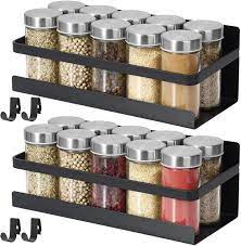 Photo 1 of 2 Pack Magnetic Spice Rack Seasoning Organizers Refrigerator Shelf W/ 4 Hooks Fridge Side Wall Mount Storage Rack Metal Jar Holder Utensils Towel Shelves Home Kitchen Organization Spice Stand - Black