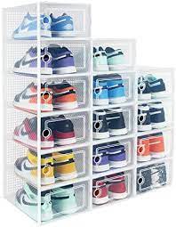 Photo 1 of Hrrsaki 15 Pack Foldable Shoe Storage Boxes, Shoe Boxes Clear Plastic Stackable, Shoe Organizer Boxes with Front Opening Lids, Ventilation and Dust-proof, Shoe Container Boxes for Closet, Bedroom, Bathroom, Fit for Women/Men -14x10x6