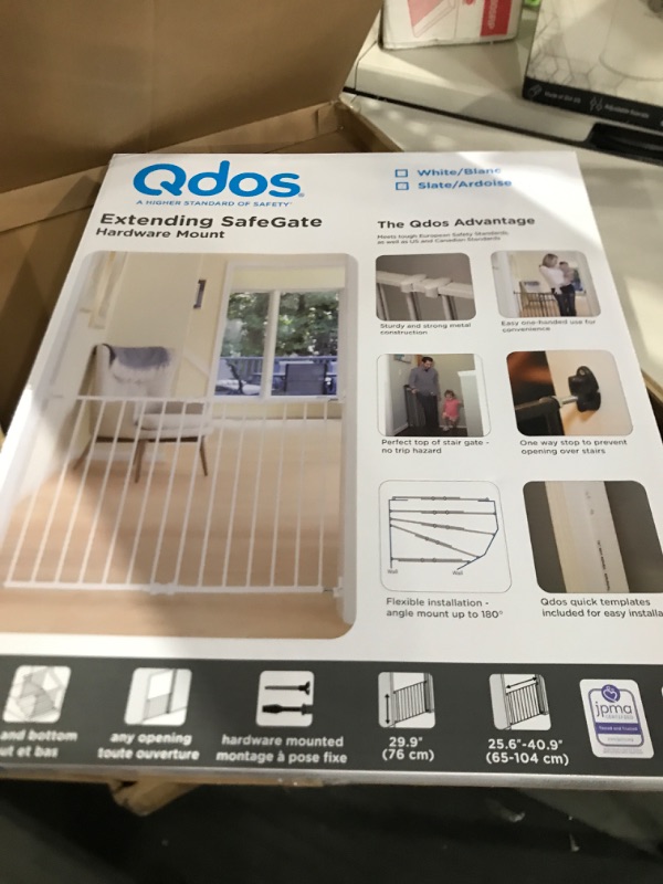 Photo 2 of Qdos Extending SafeGate Baby Gate - Meets Tougher European Standards - Angle Mount Capable - Templates for Easy Installation - Safe for Top of Stairs - Fits openings 26" - 41"| Hardware Mount | Slate