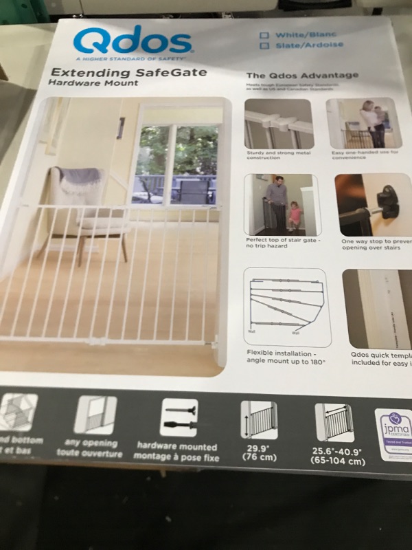 Photo 2 of Qdos Extending SafeGate Baby Gate - Meets Tougher European Standards - Angle Mount Capable - Templates for Easy Installation - Safe for Top of Stairs - Fits openings 26" - 41"| Hardware Mount | Slate