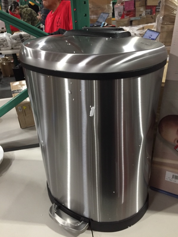 Photo 2 of Amazon Basics 50 Liter / 13.2 Gallon Soft-Close Trash Can with Foot Pedal - D-Shaped, Stainless Steel