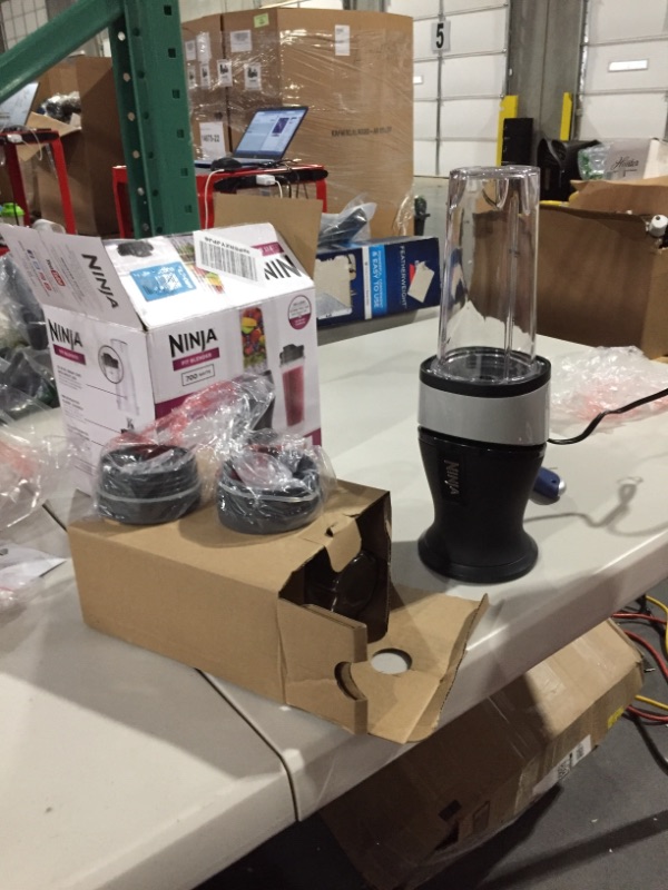 Photo 2 of Ninja Personal Blender for Shakes, Smoothies, Food Prep, and Frozen Blending with 700-Watt Base and (2) 16-Ounce Cups with Spout Lids (QB3001SS), Black 700 Watts 700 Watts